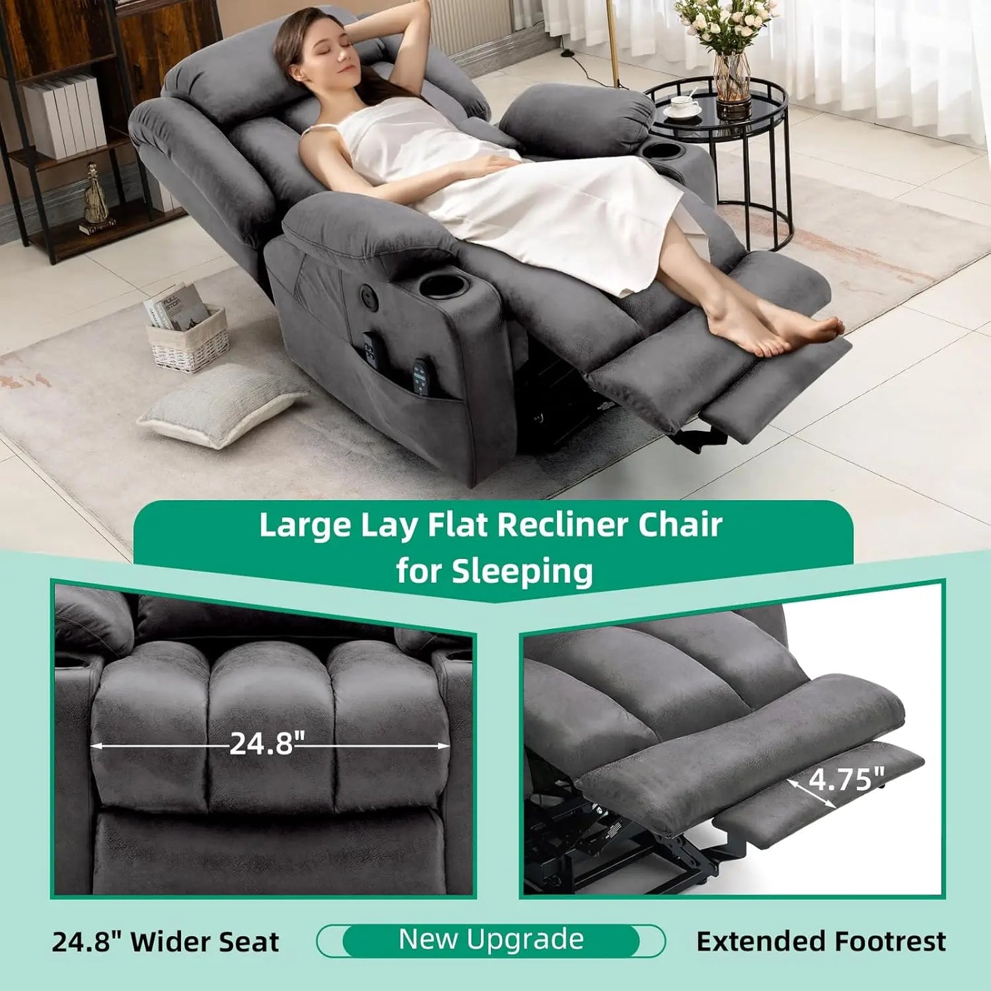 Tall Man Dual Motor Power Lift Recliner Chair With Extended Footrest