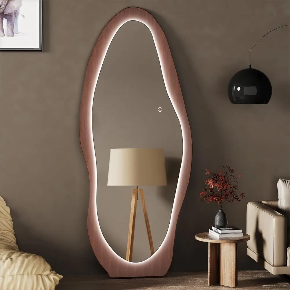 HUANHUI LED Wood Mirror With Lights Wall Mounted Indoor
