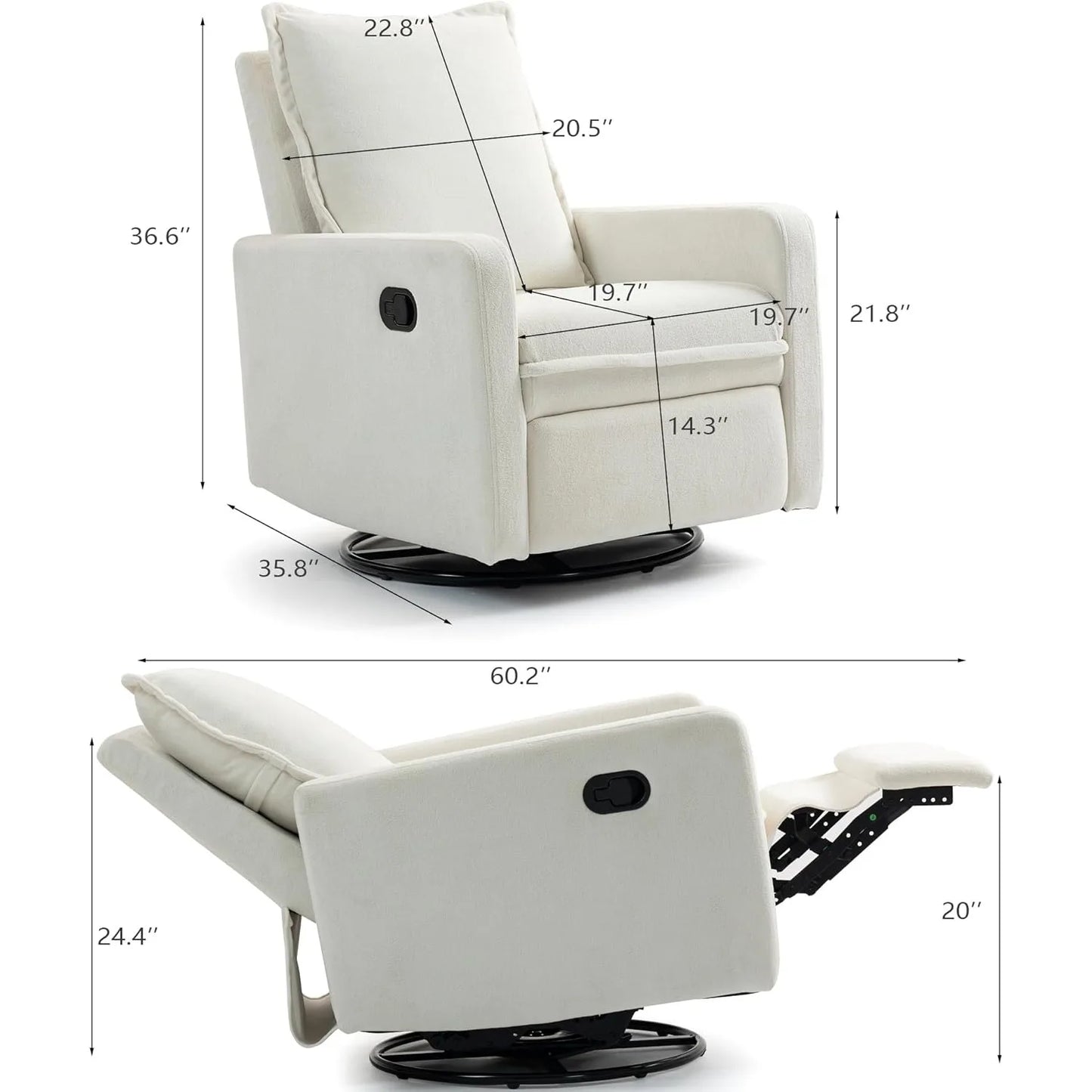 XIUWO 360 Degree Swivel Glider Chair High Back Recliner