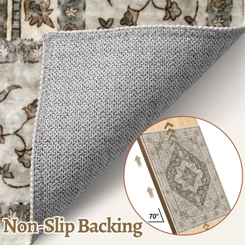 Vintage Washable Non Slip Indoor Area Rug Distressed Look