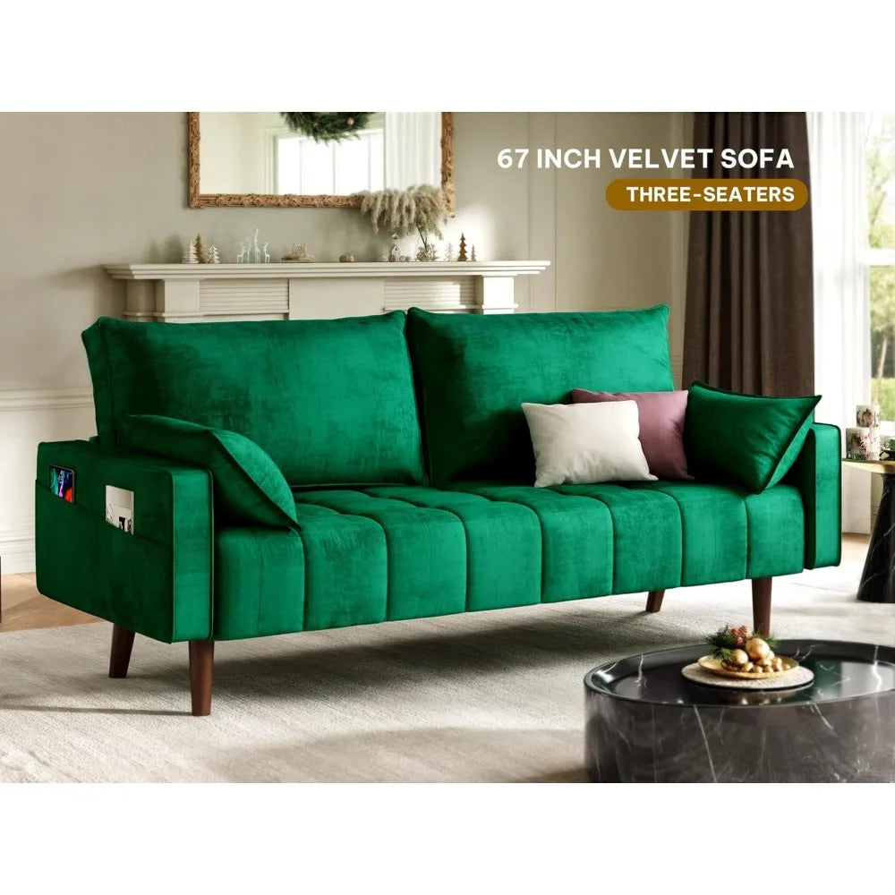 67 Inch Modern Velvet Loveseat Sofa for Small Spaces with Storage Pocket
