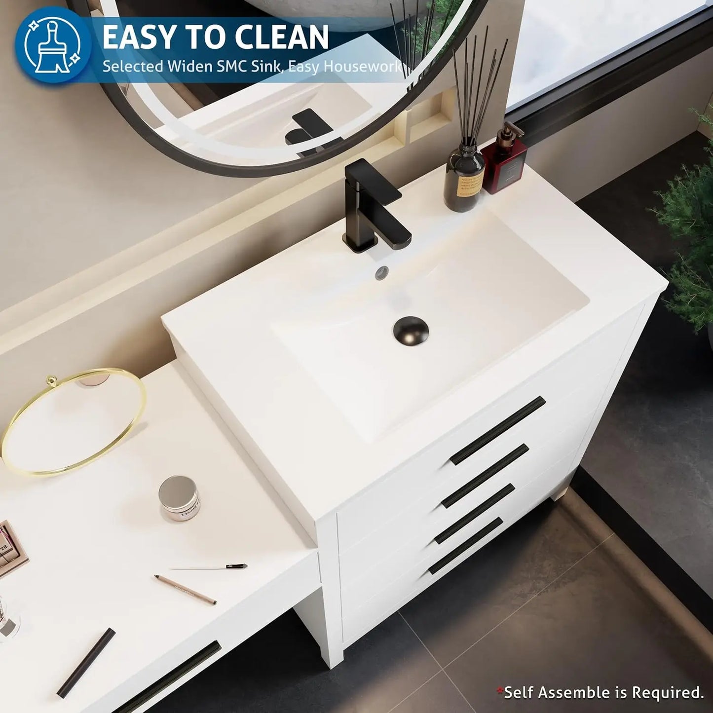 Modern Bathroom Vanity Sink Combo With Makeup Desk Faucets