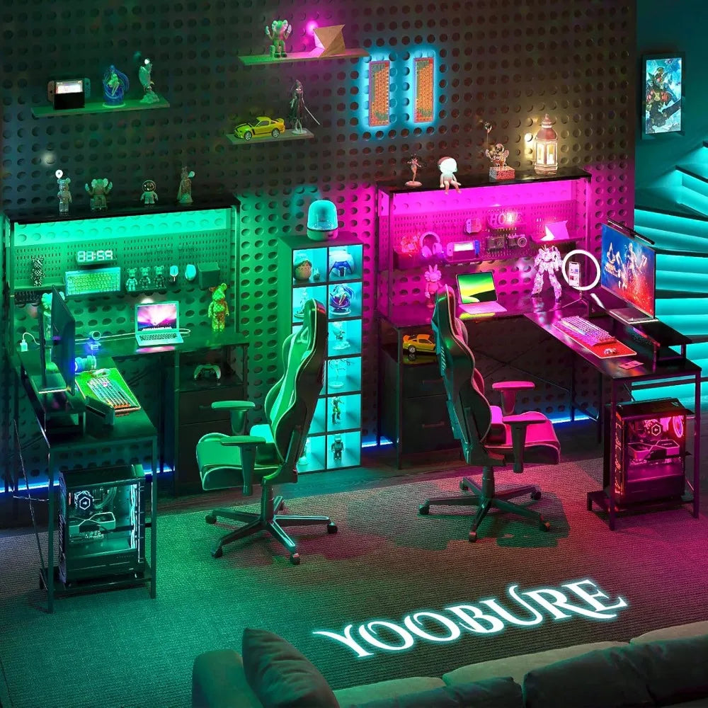 Yoobure L Shaped Desk With Pegboard And Drawers Reversible Computer Desk With Storage