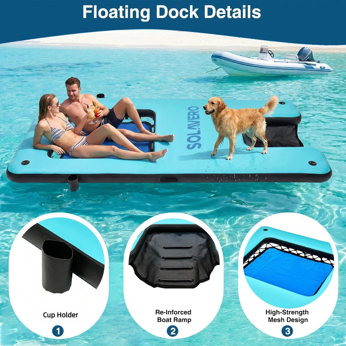 Inflatable Floating Dock Portable Platform With Cupholder Carry Bag
