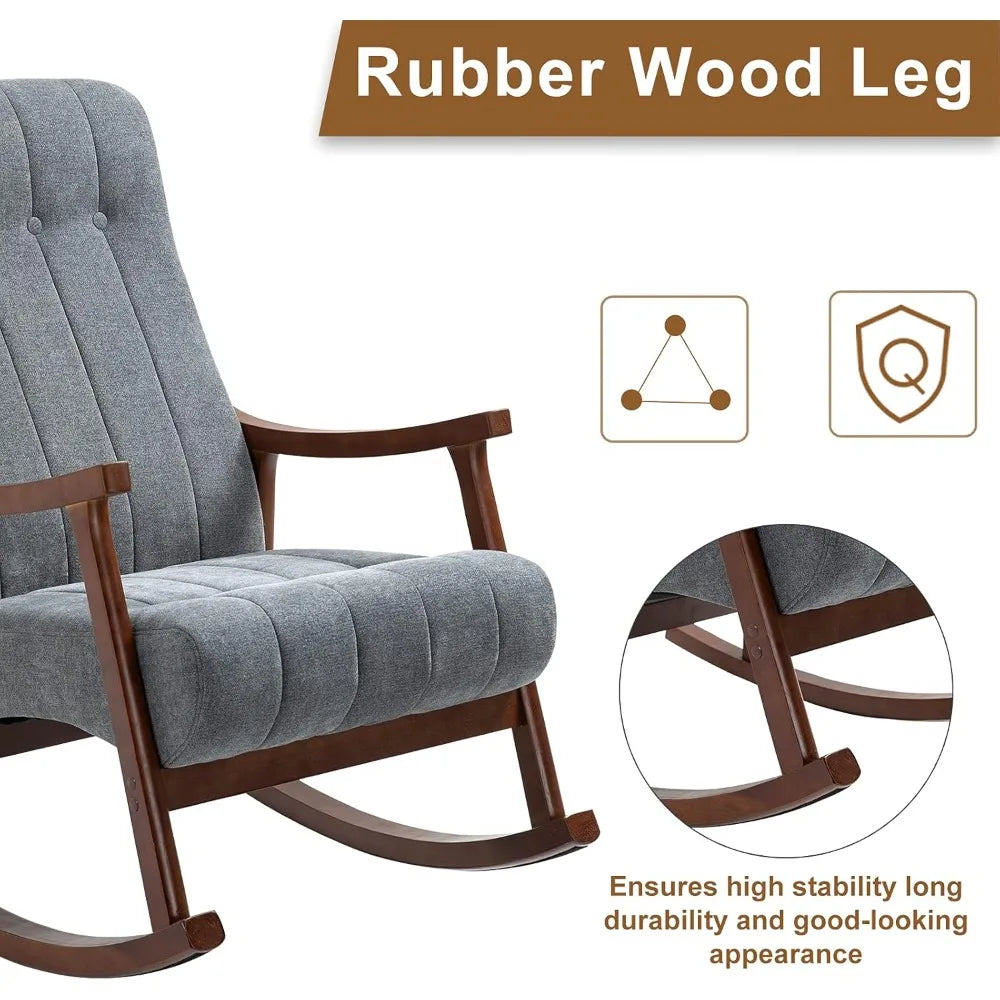 RBXC Modern Upholstered Rocking Chair With Fabric Padded Seat