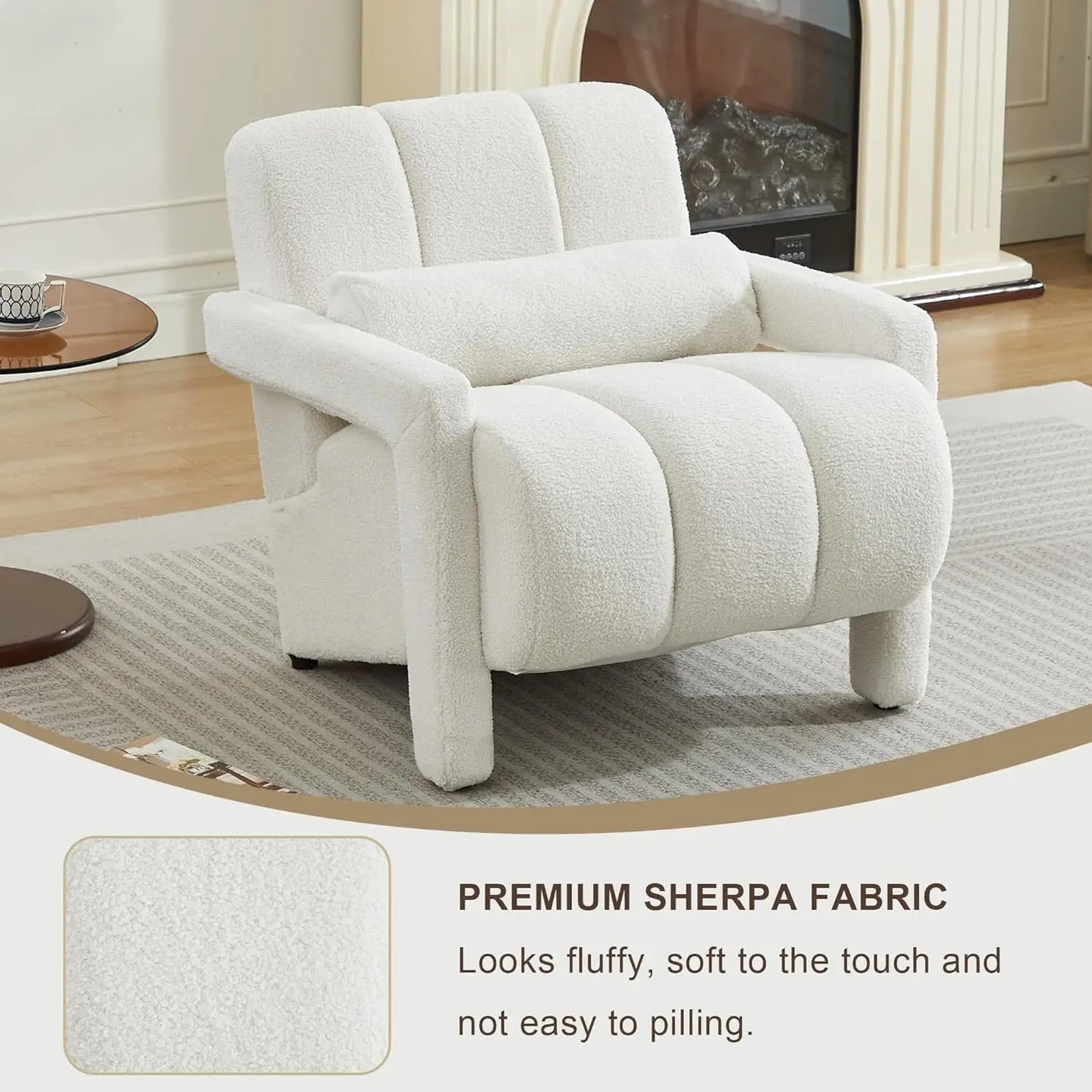 Lambswool Accent Chair Modern Upholstered Teddy Armchair