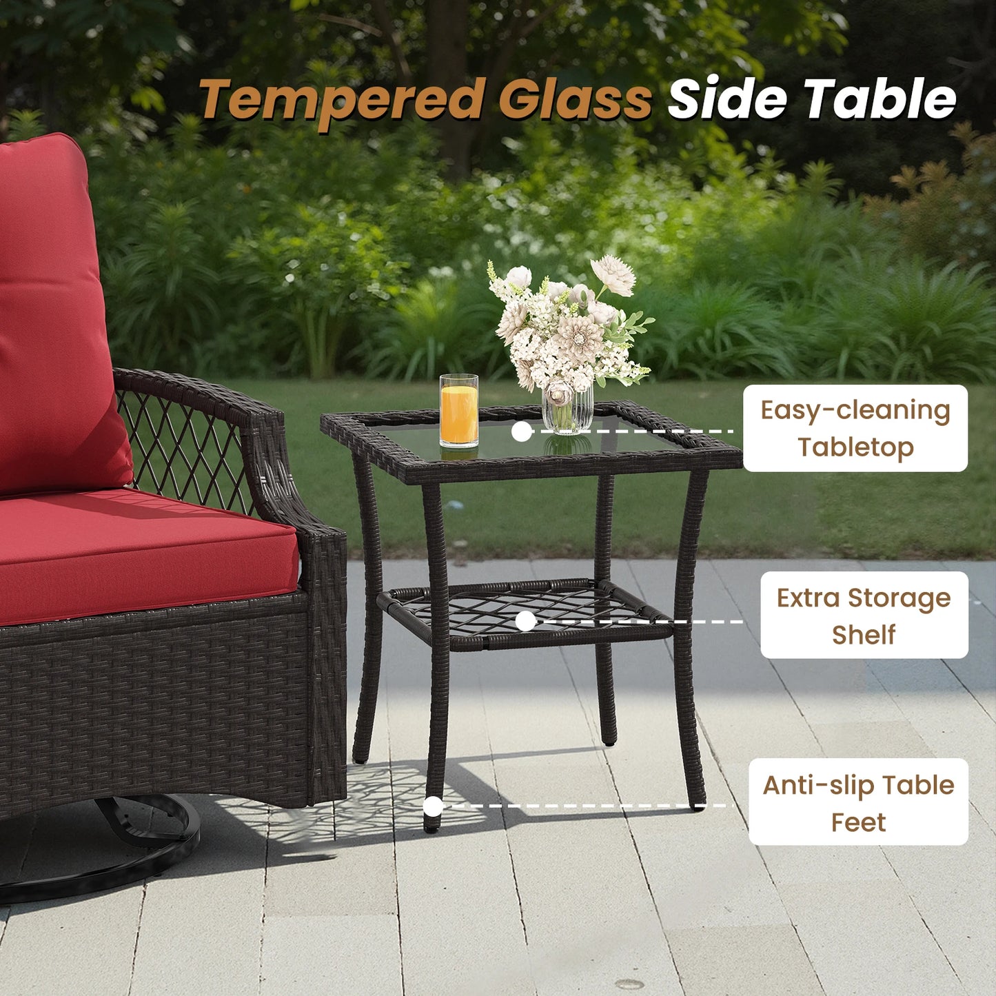 3 Piece Swivel Patio Bistro Set Outdoor Wicker Chairs