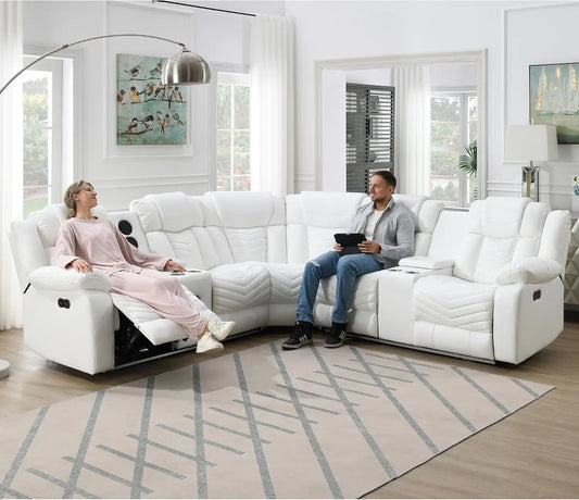 Power Couch Leather Recliner Sofa With LED USB Speaker