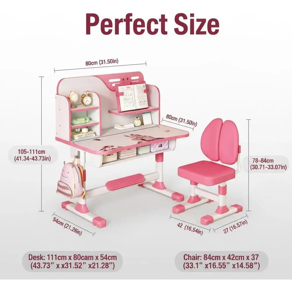 Height Adjustable Kids Desk and Chair Set for Growth