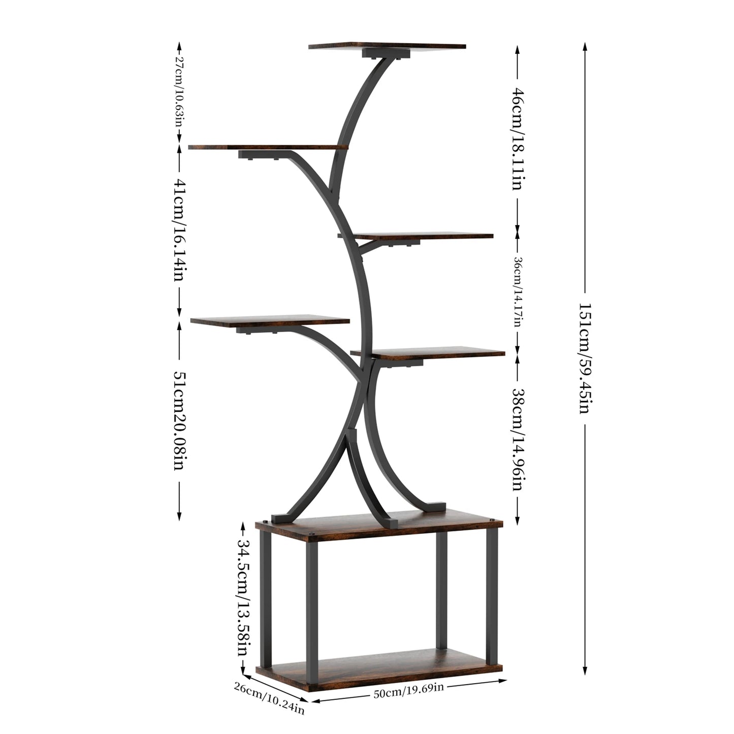 Metal 7 Tier Tree Shaped Plant Stand With Lights For Patio And Living Room