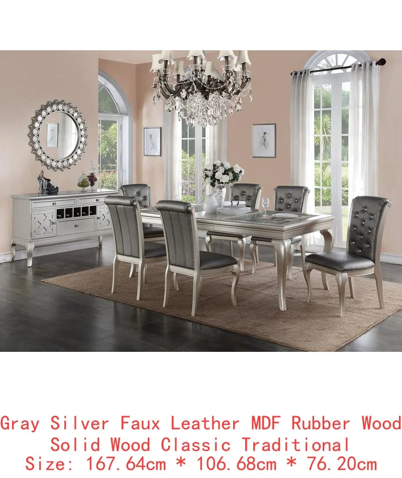 Rectangular Glass Dining Table Set With Six Tufted Chairs