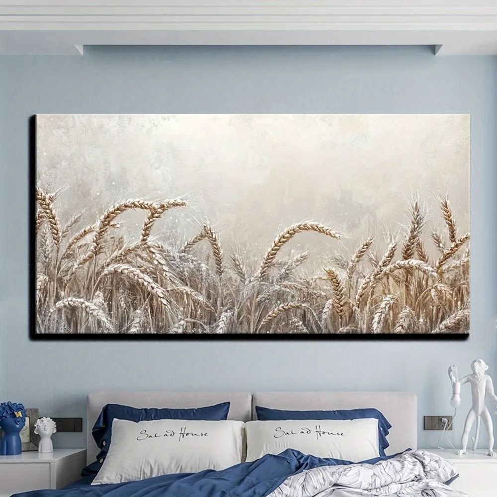 Country Farmhouse Canvas Wall Art Golden Wheat Landscape with Wood Frame