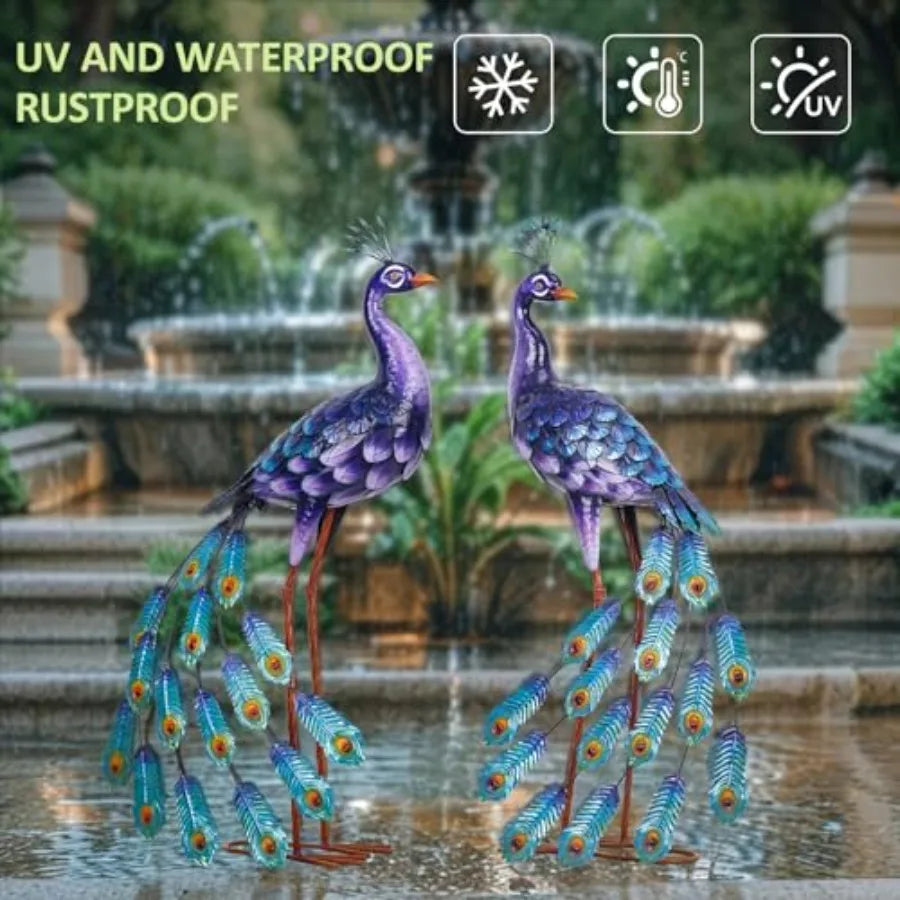 Peacock Garden Statue Metal Yard Art Sculpture Outdoors