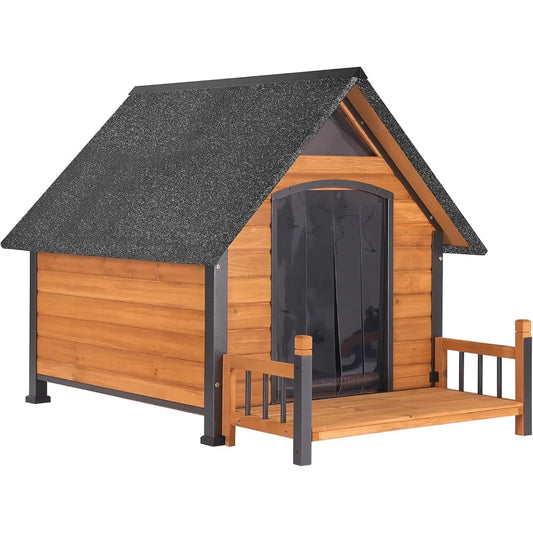 Weatherproof Large Dog House Chew Proof Kennel with Metal Frame for All Breeds