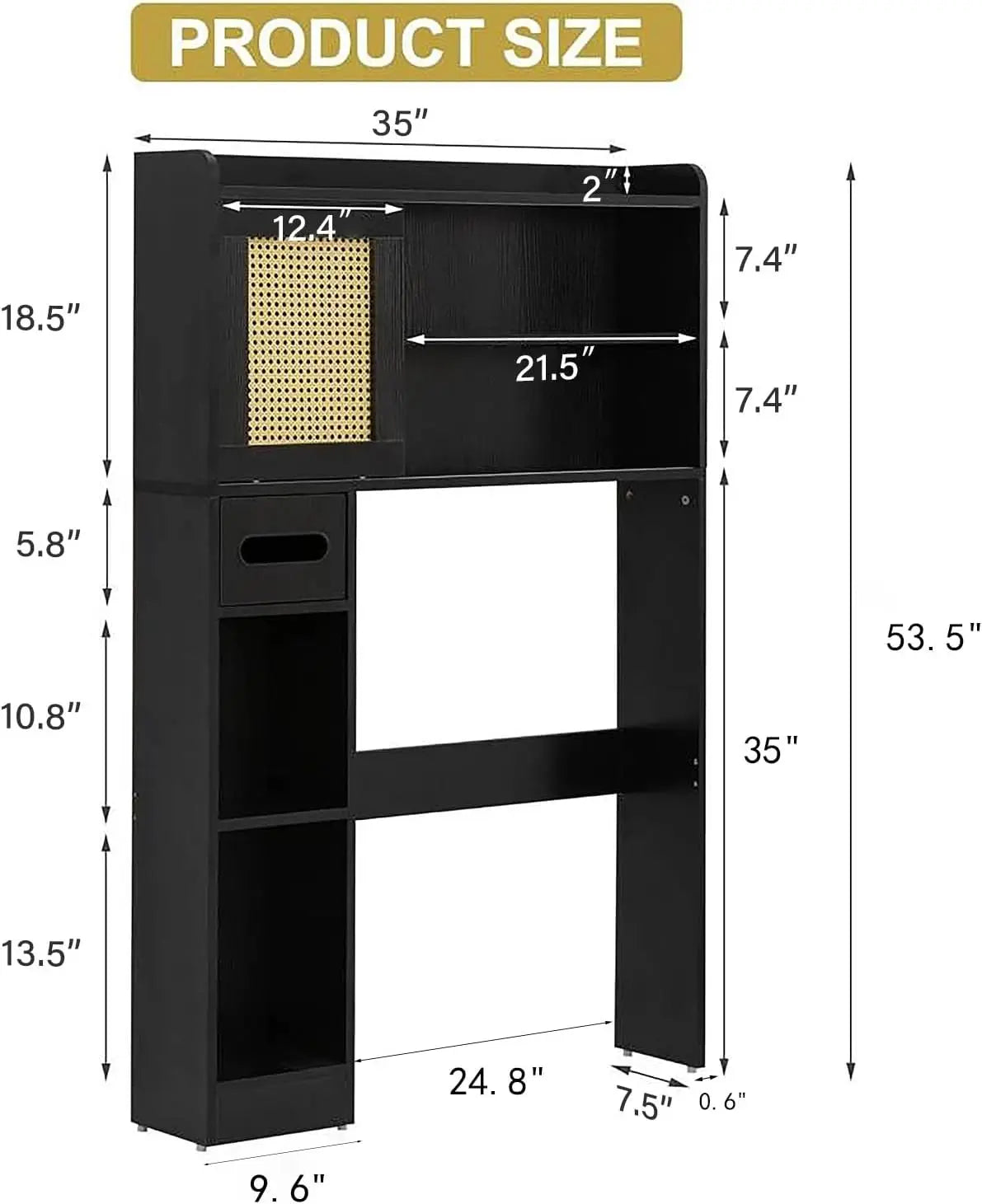 Over Toilet Storage Cabinet SixTier Freestanding with Sliding Door