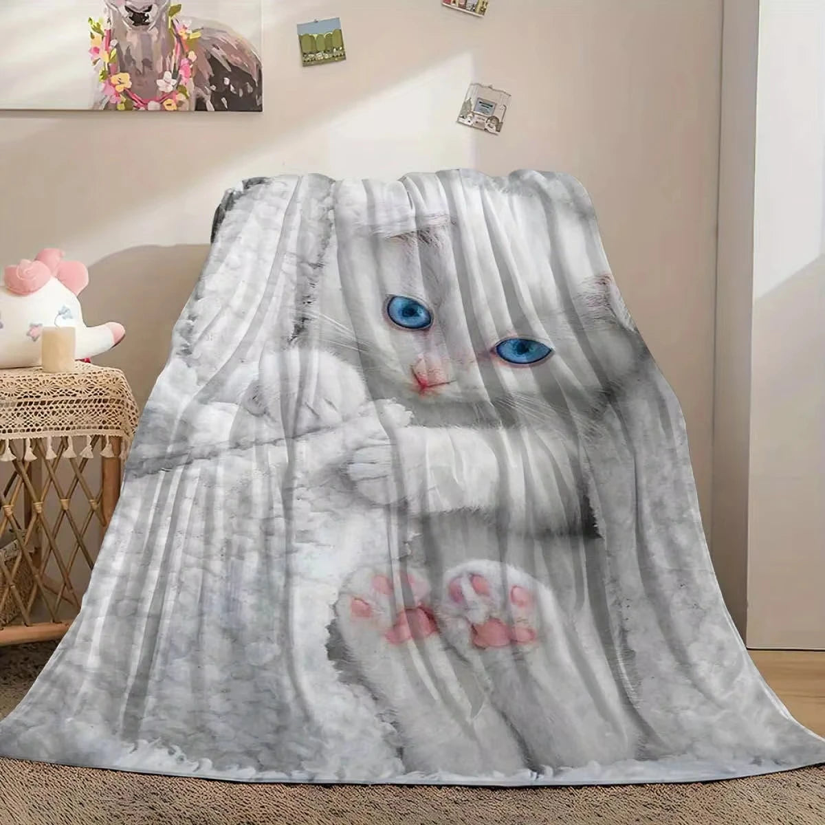Luxurious Cozy Cat Print Flannel Blanket For Home Sofa