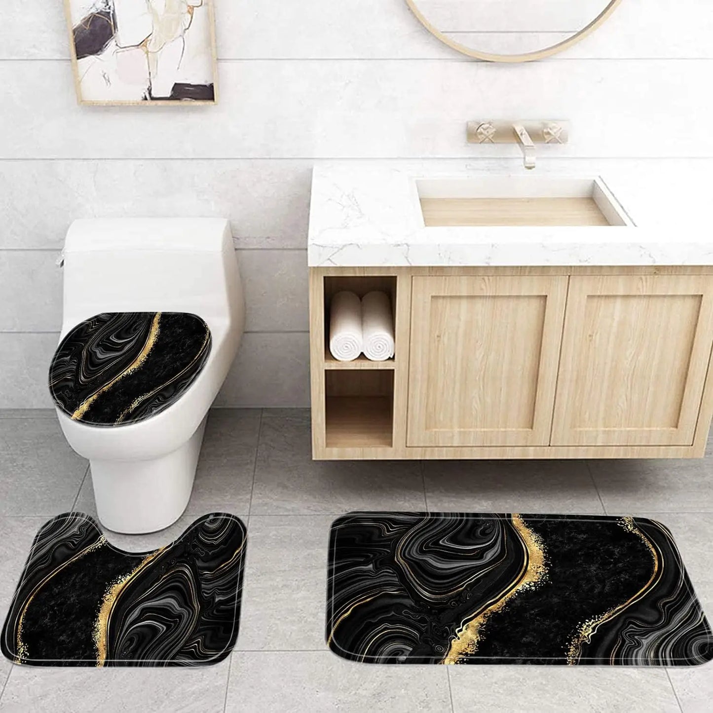 Modern Abstract Bathroom Decor 4 Piece Shower Curtain Set