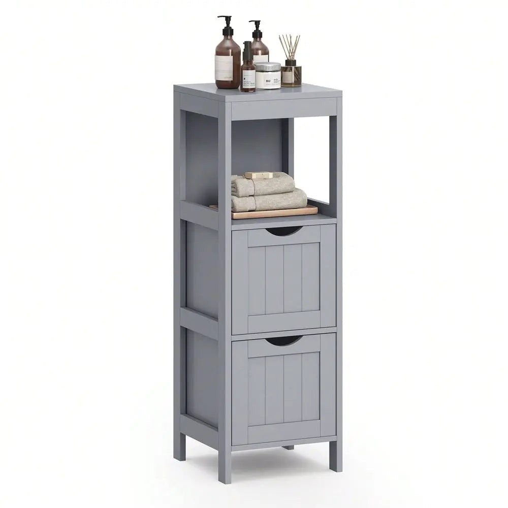 Freestanding Bathroom Floor Cabinet With Two Drawers And Shelf