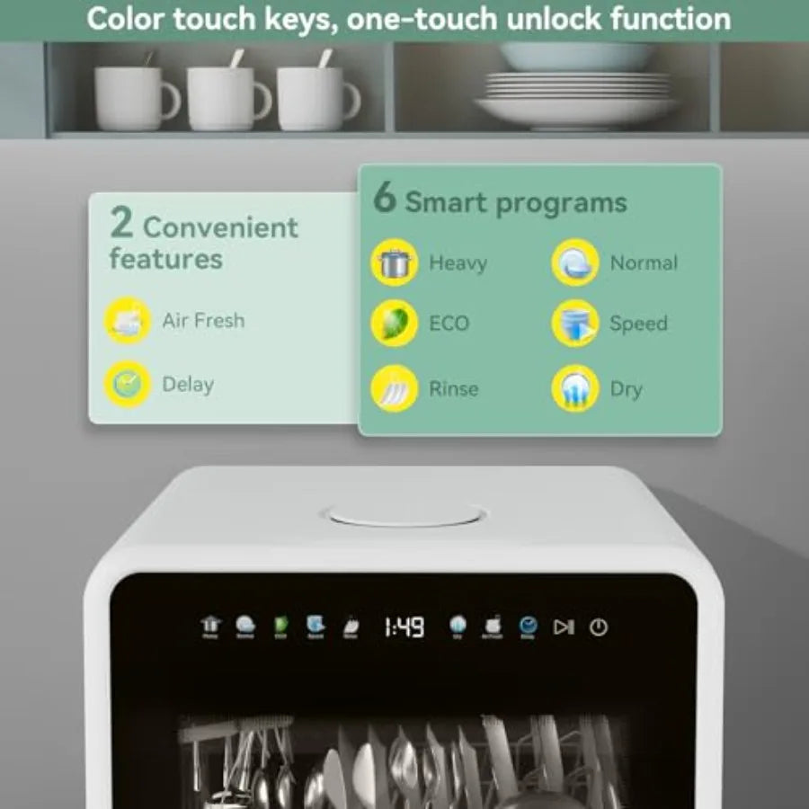 OLOEY Countertop Dishwasher with Wash Programs and Spray Arms