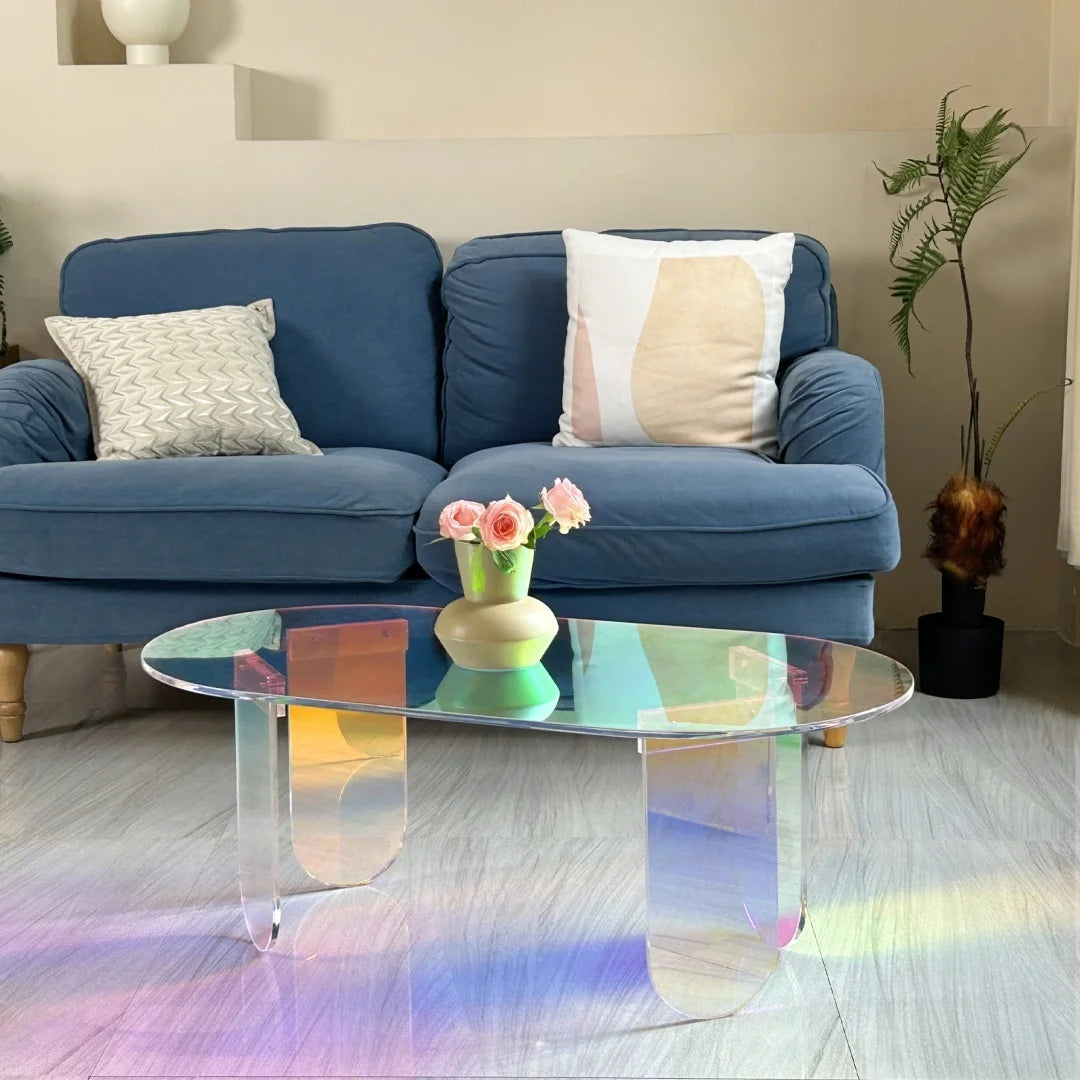 LUVODI Iridescent Acrylic Coffee Table Shatterproof Living Room