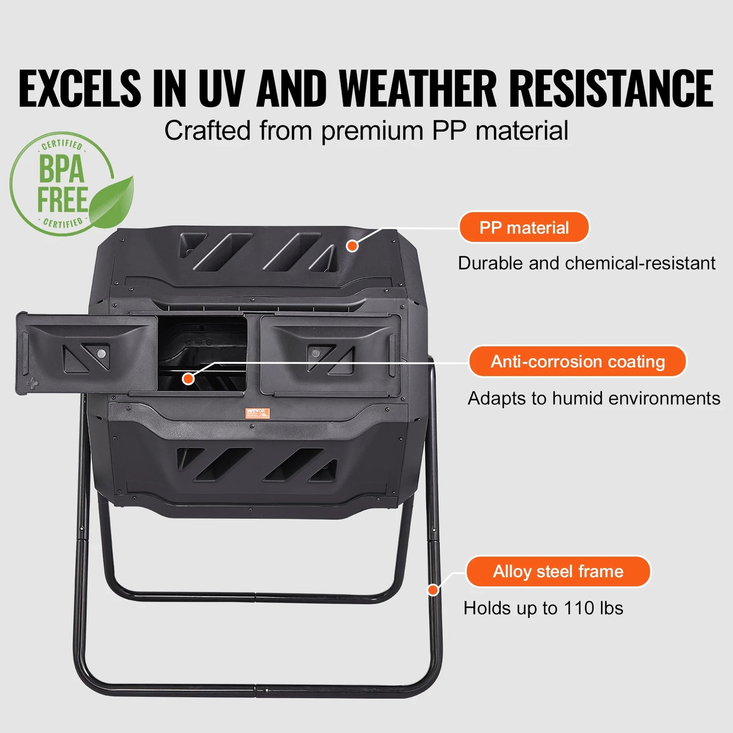 Dual Chamber Compost Tumbler Bin For Garden And Kitchen