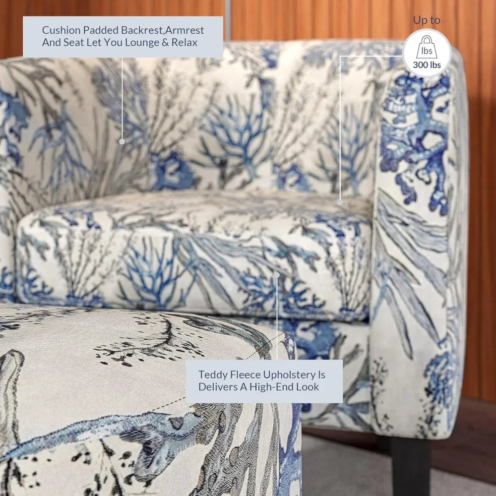 Ticify Upholstered Barrel Accent Chair With Ottoman Set