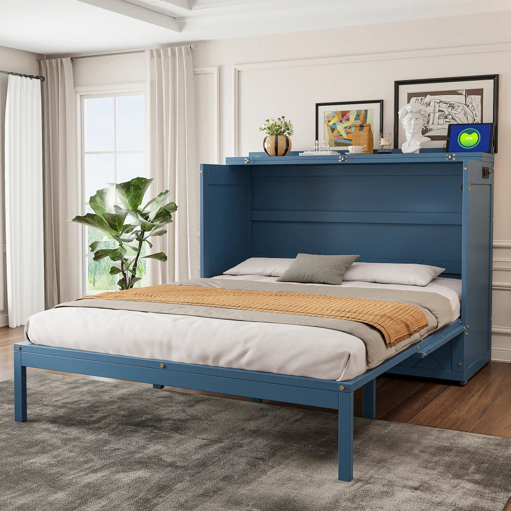 Murphy Bed Folding Wall Bed With BuiltInDrawer Usb Ports