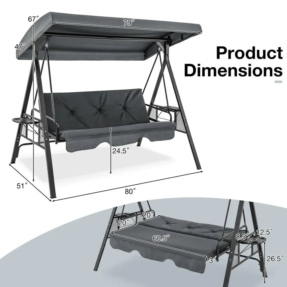 XMSJ 2in1 Convertible Porch Swing Bed With Canopy Cushions