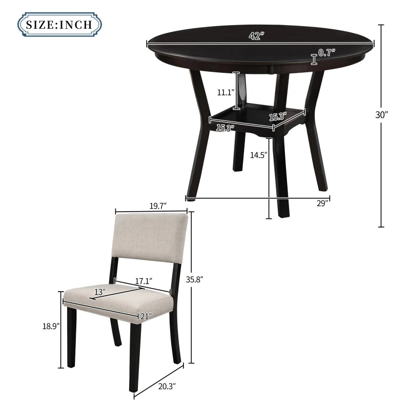 Dining Set With Round Table And Four Chairs Rubberwood Veneer