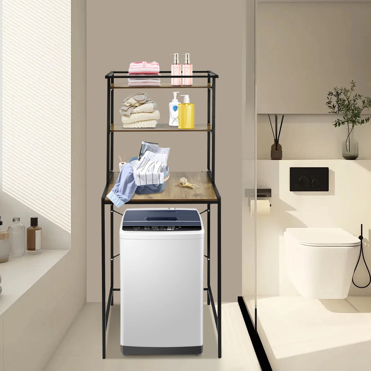Triple Tier Washer Dryer Storage Shelf For Laundry Room