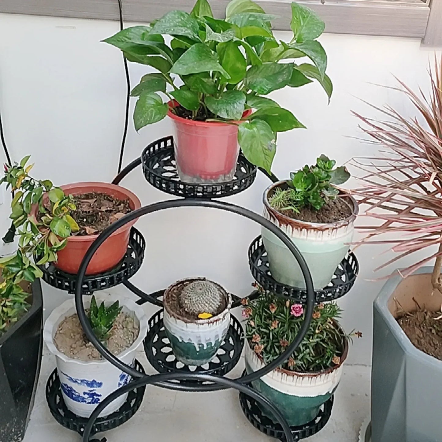Metal Plant Stand Six-Pot For Patio Garden Living Space