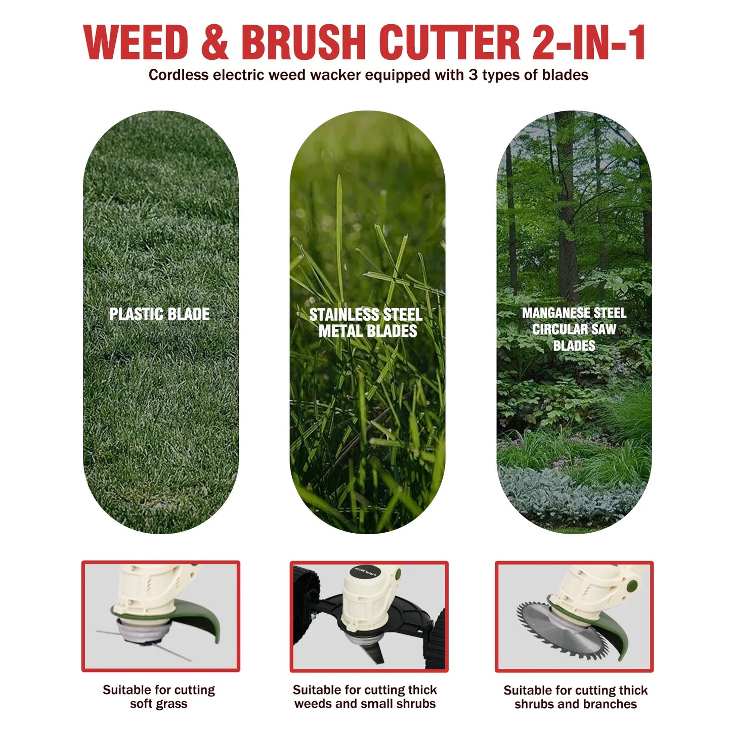 Cordless Electric Grass Trimmer with 21V Battery and Auxiliary Wheels for Garden