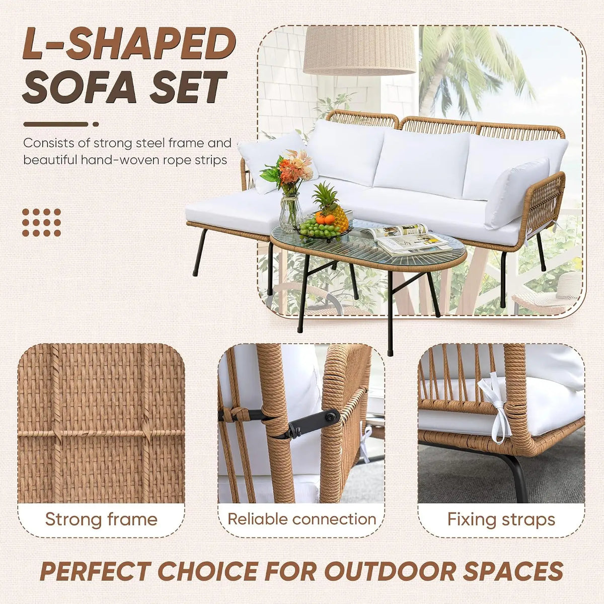 Luxury Metal Rattan Patio Sectional Sofa Furniture With Table