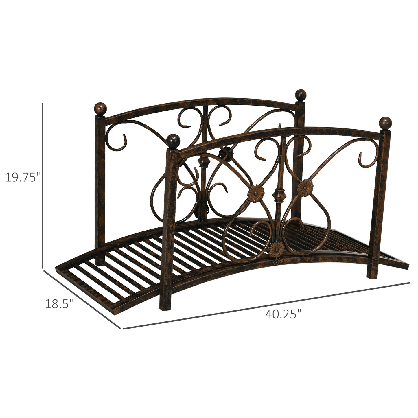 Metal Garden Bridge With Safety Railings For Pond And Stream