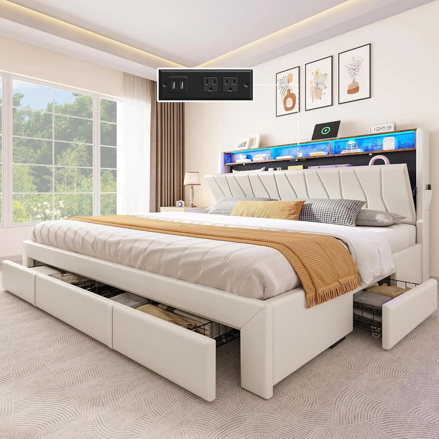XIAOLANG Platform Bed Frame With Storage Drawers And LED