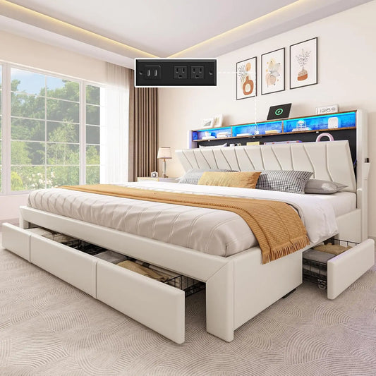 XIAOLANG Platform Bed Frame With Storage Drawers And LED