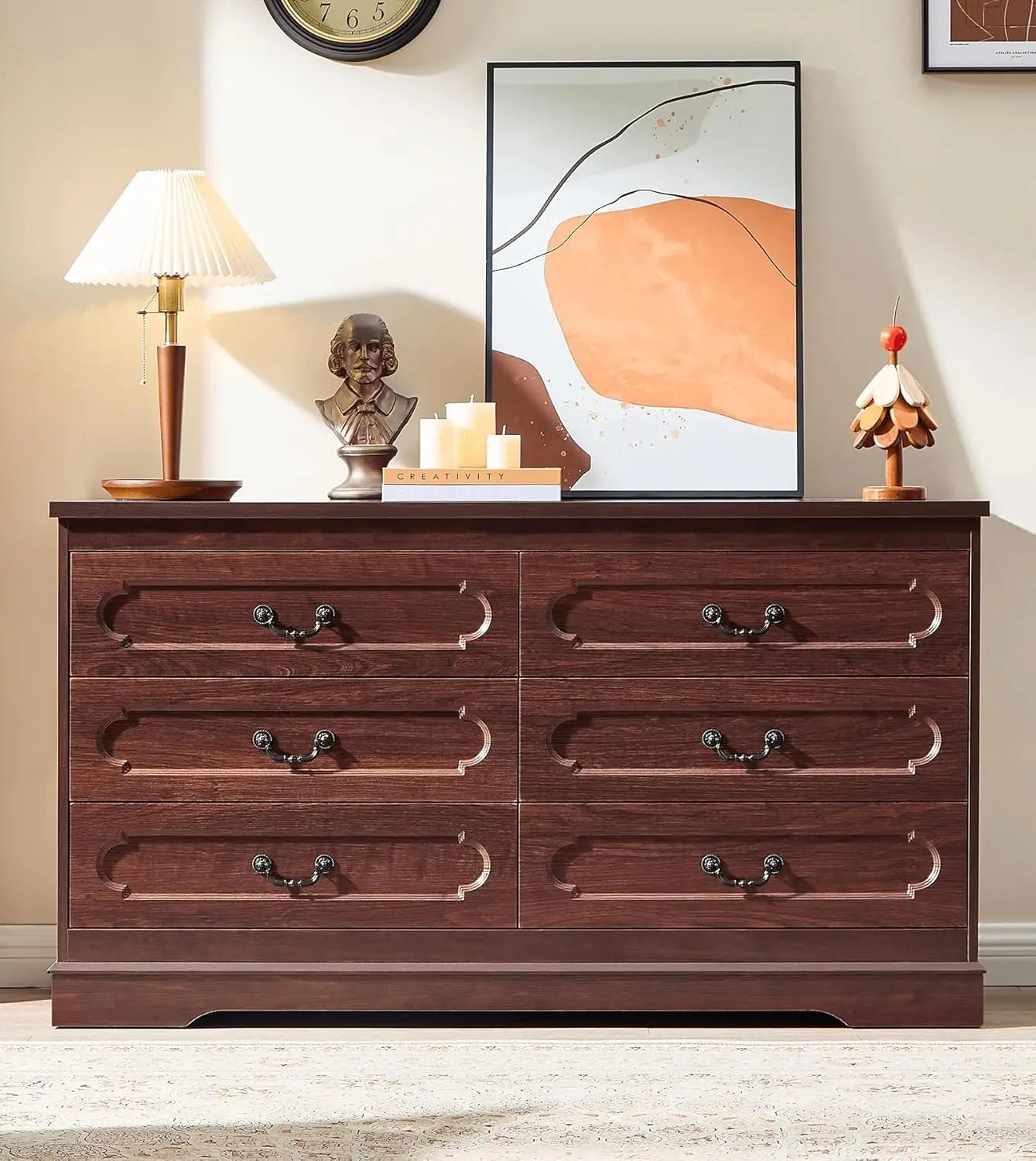 Farmhouse Cherry Wood Dresser Chest Of Drawers For Bedroom