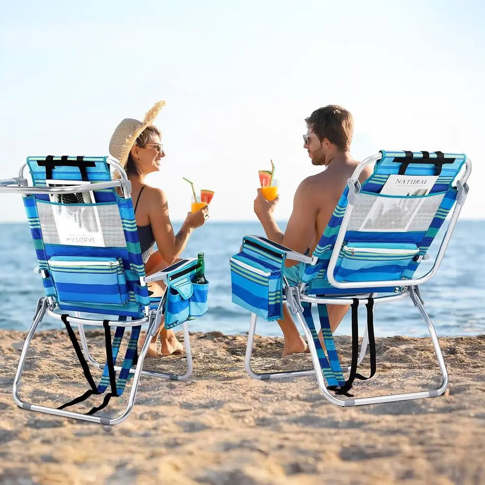 Folding Beach Backpack Chairs With Cooler And Cup Holder