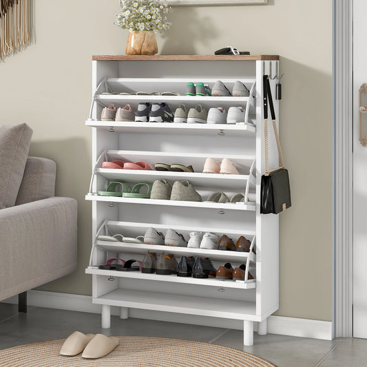 General Use Narrow Shoe Cabinet With 3 Flip Drawers