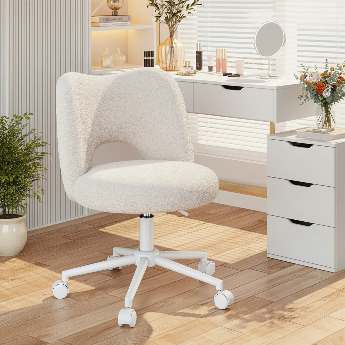EnHomee Height Adjustable Upholstered Vanity Chair With Silent Wheels