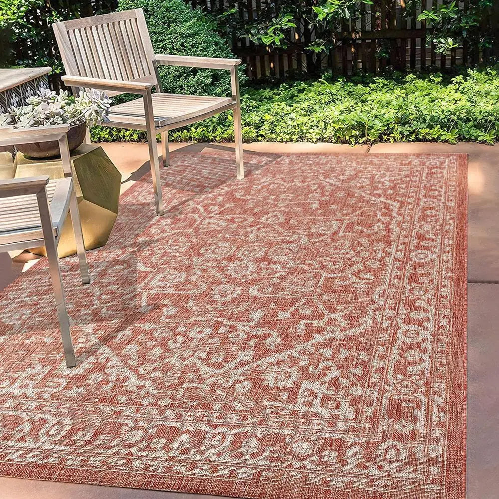 Medallion Indoor Outdoor Area Rug Malta Textured for Patios