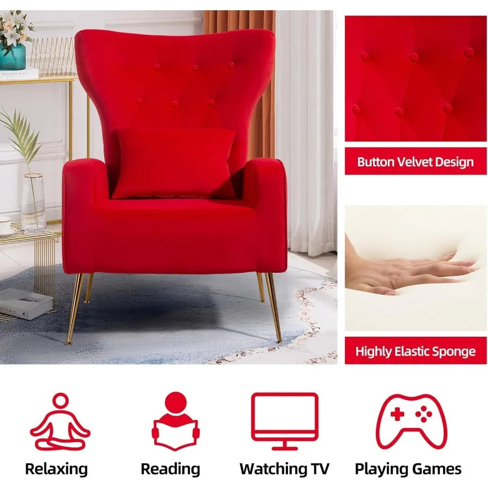 Mid Century Modern Velvet Accent Armchair With Tufted Back