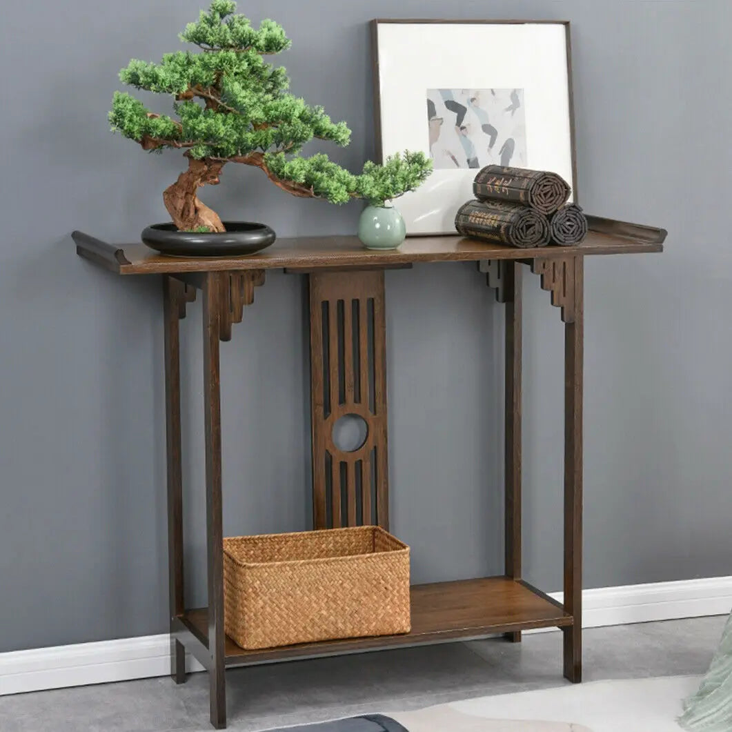 Chinese Style Bamboo Hall Console Table With Drawer