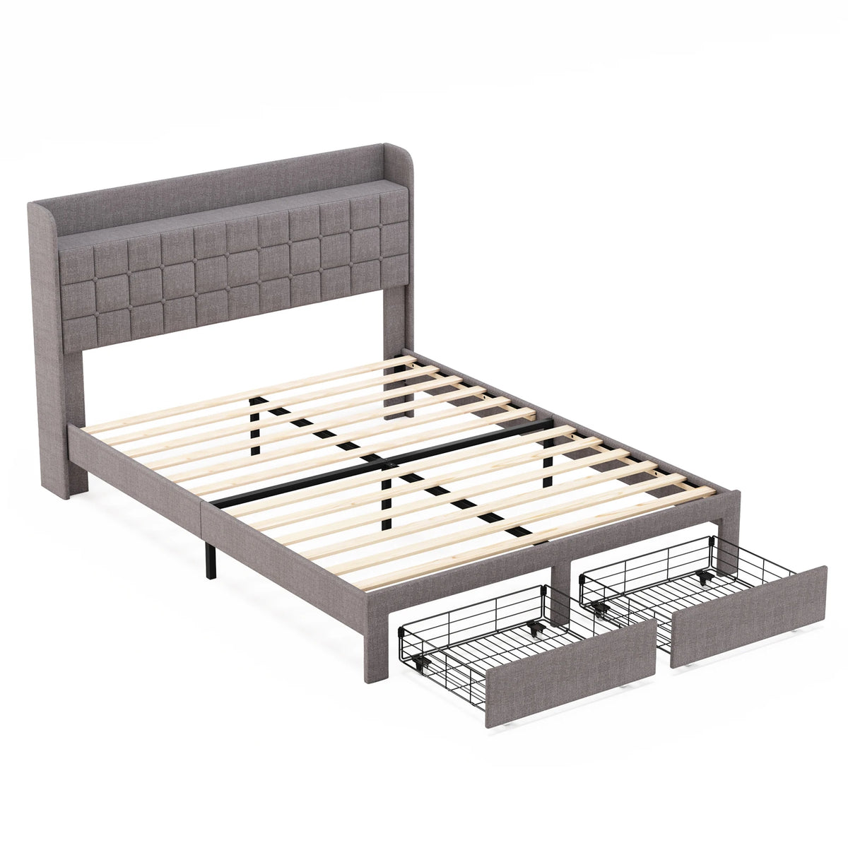 MCQ Upholstered Platform Bed Frame With Storage Drawers